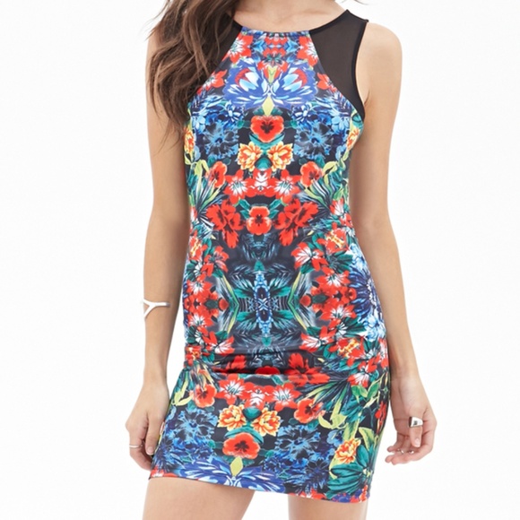 tropical print bodycon dress